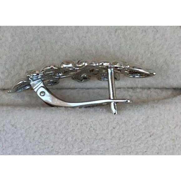 925 Sterling Silver Leaf Vine English Lock Earrings Women's 10mm x 5mm - Picture 4 of 4